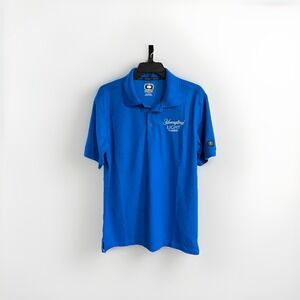 Yuengling LIGHT LAGER beer polo shirt costume logo stretch blue MEDIUM EUC C53